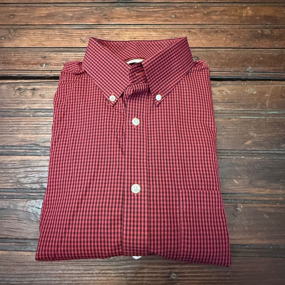 Roundtree & Yorke Gold Label Mens Large Red Black Gingham Non-Iron Cotton Shirt - Picture 6 of 7